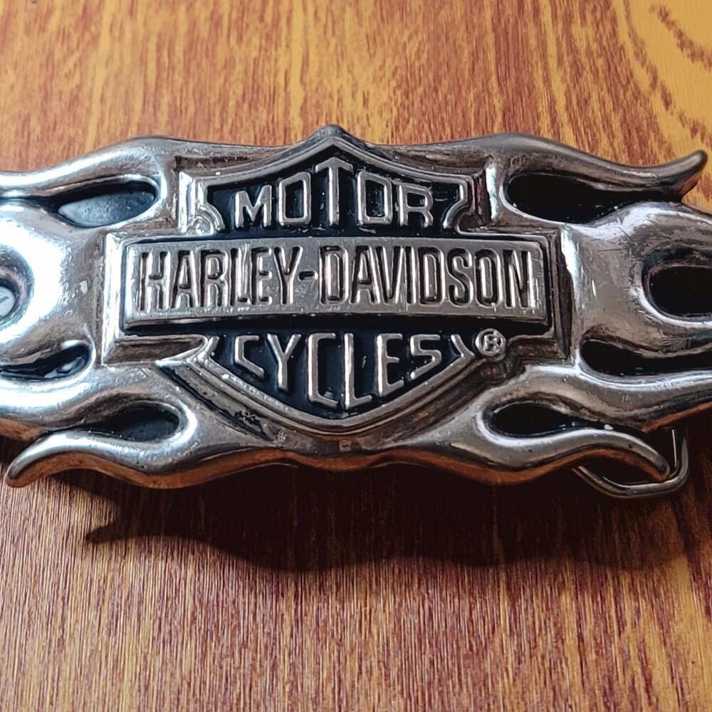 HARLEY DAVIDSON MOTORCYCLE METAL BELT BUCKLE ORIG VINTAGE BIKER FASHION FLAME
